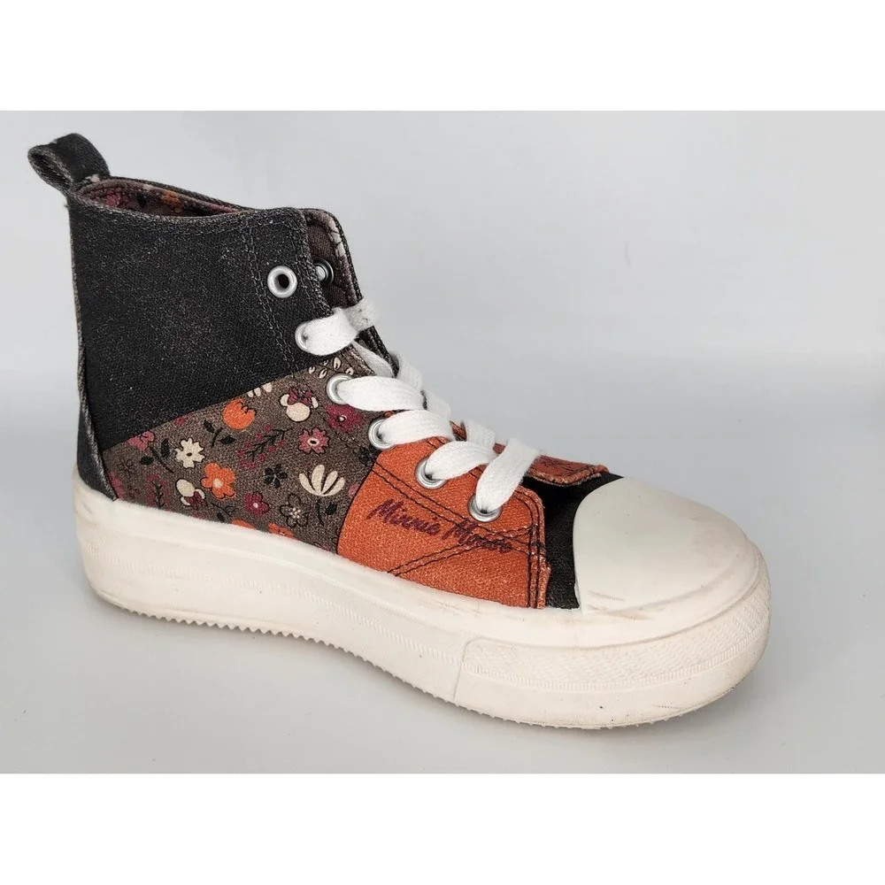 Disney Girls MINNIE MOUSE‎ Hi-top Sneaker Shoe Lace Up Size 2 Canvas Cartoon